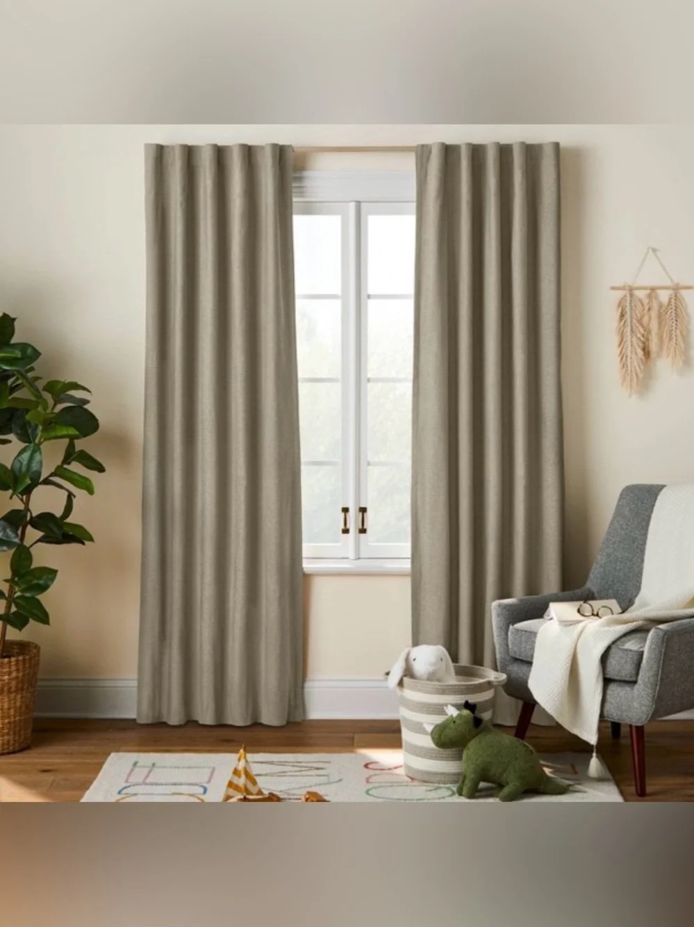 42”Wx84”L Chambray Cotton Kids Blackout Green Curtain Panel -Pillowfort